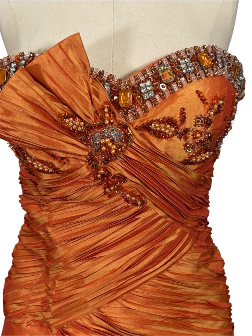 Vintage May Queen Y2k 90s Strapless Ruched Ruffle Mermaid Formal Gown Size 10 - Picture 8 of 12